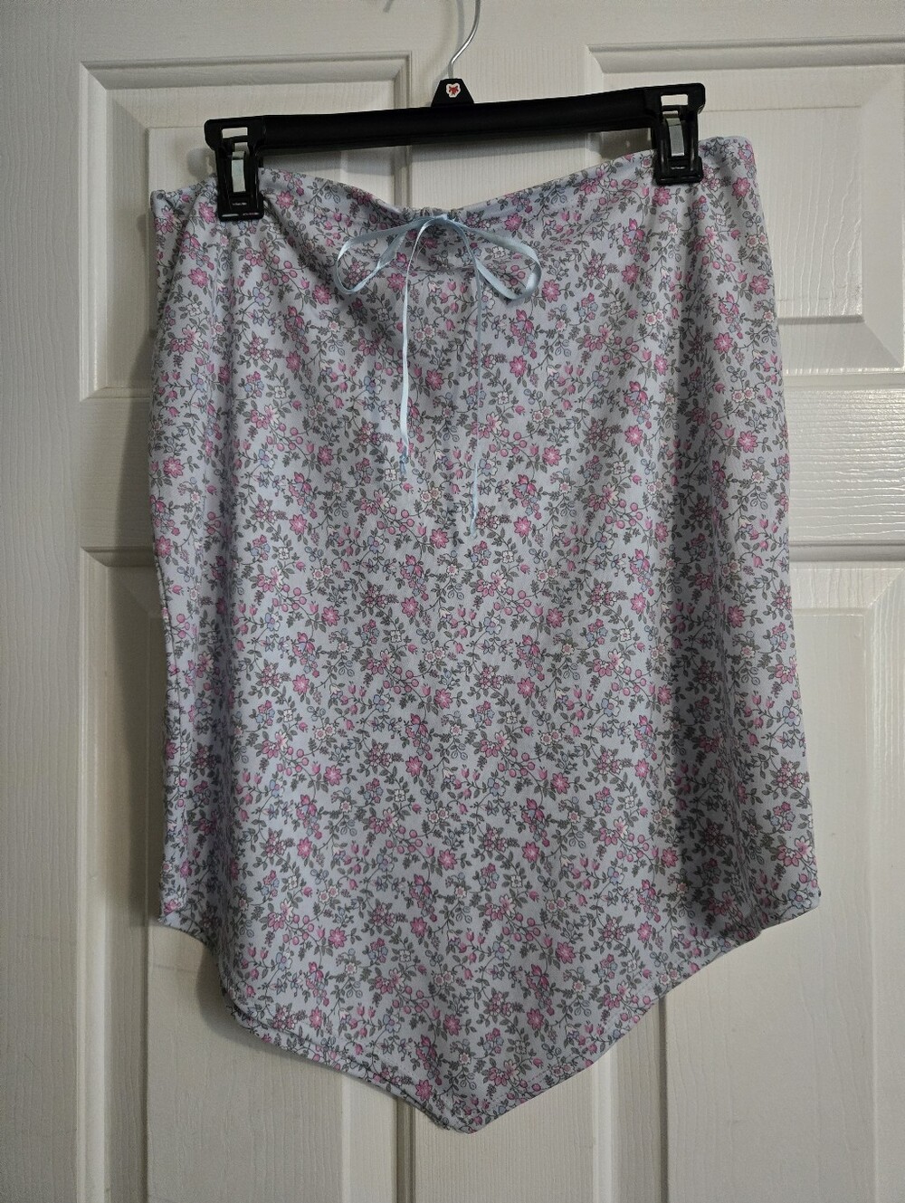 Light Blue Floral Asymmetrical Drawstring Skirt - Women's Skirt